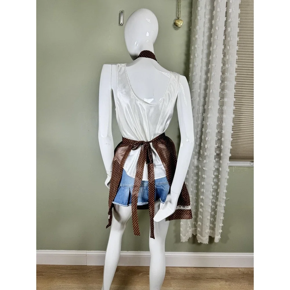 Vintage‎ 1960s 1970s Sheer Polka Dot Hostess Apron Lace Brown Cottage Core